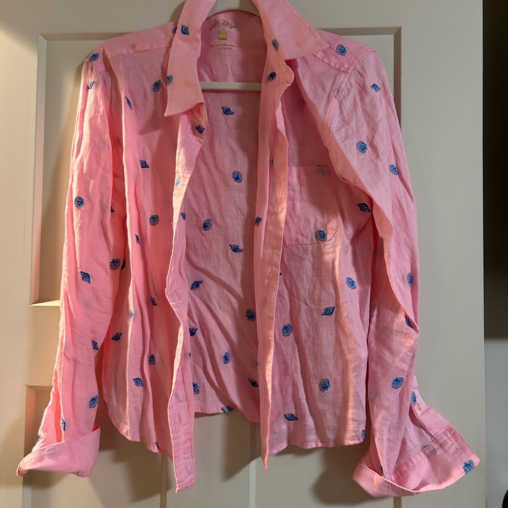 Lilly Pulitzer Pink Shirt with Blue Accents